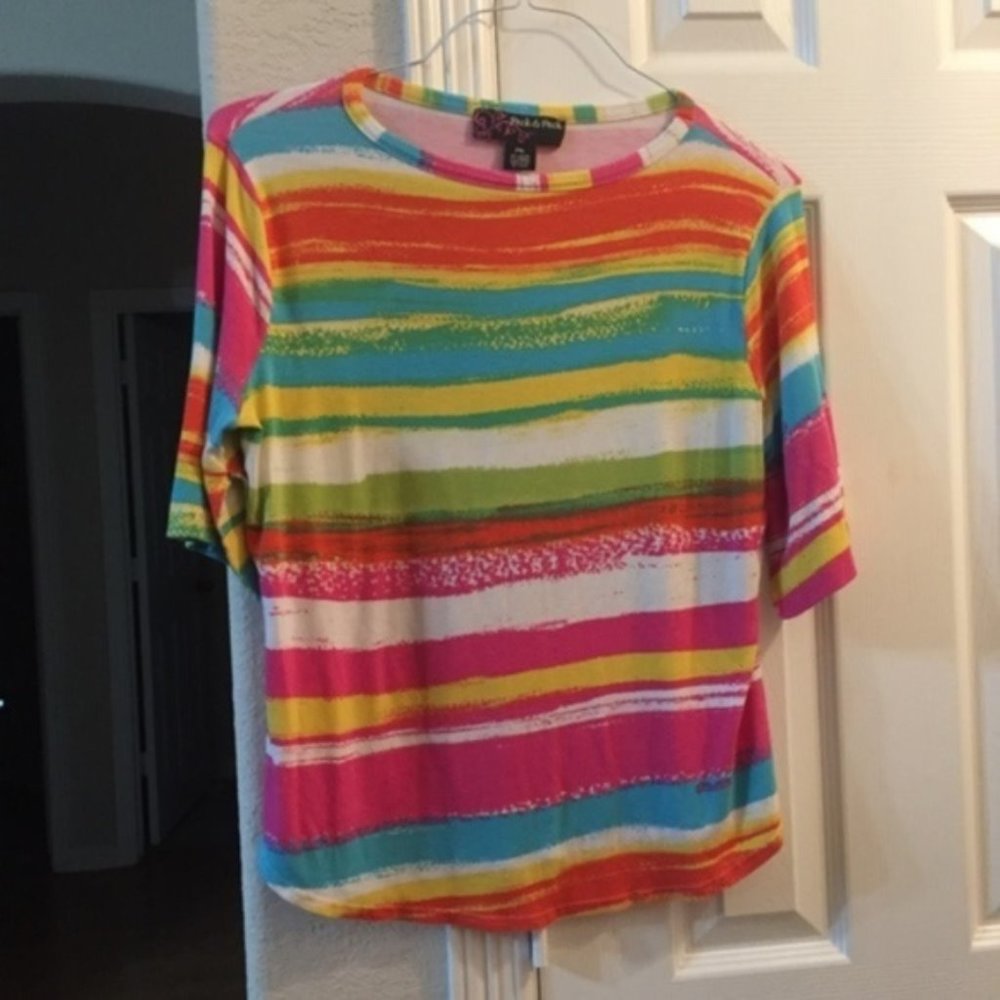 Peck & Peck Multi-Color Stripe short sleeve top